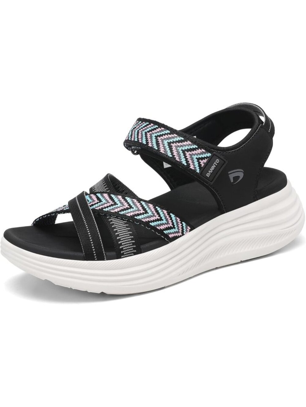 Women's Black Comfortable Walking Sandals with Arch Support Elastic Strap